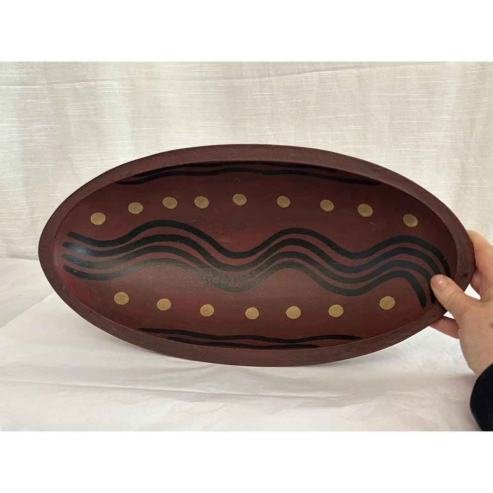 Kathy Graybill Painted Wooden Primitive Folk Art Decorative Oblong Bowl